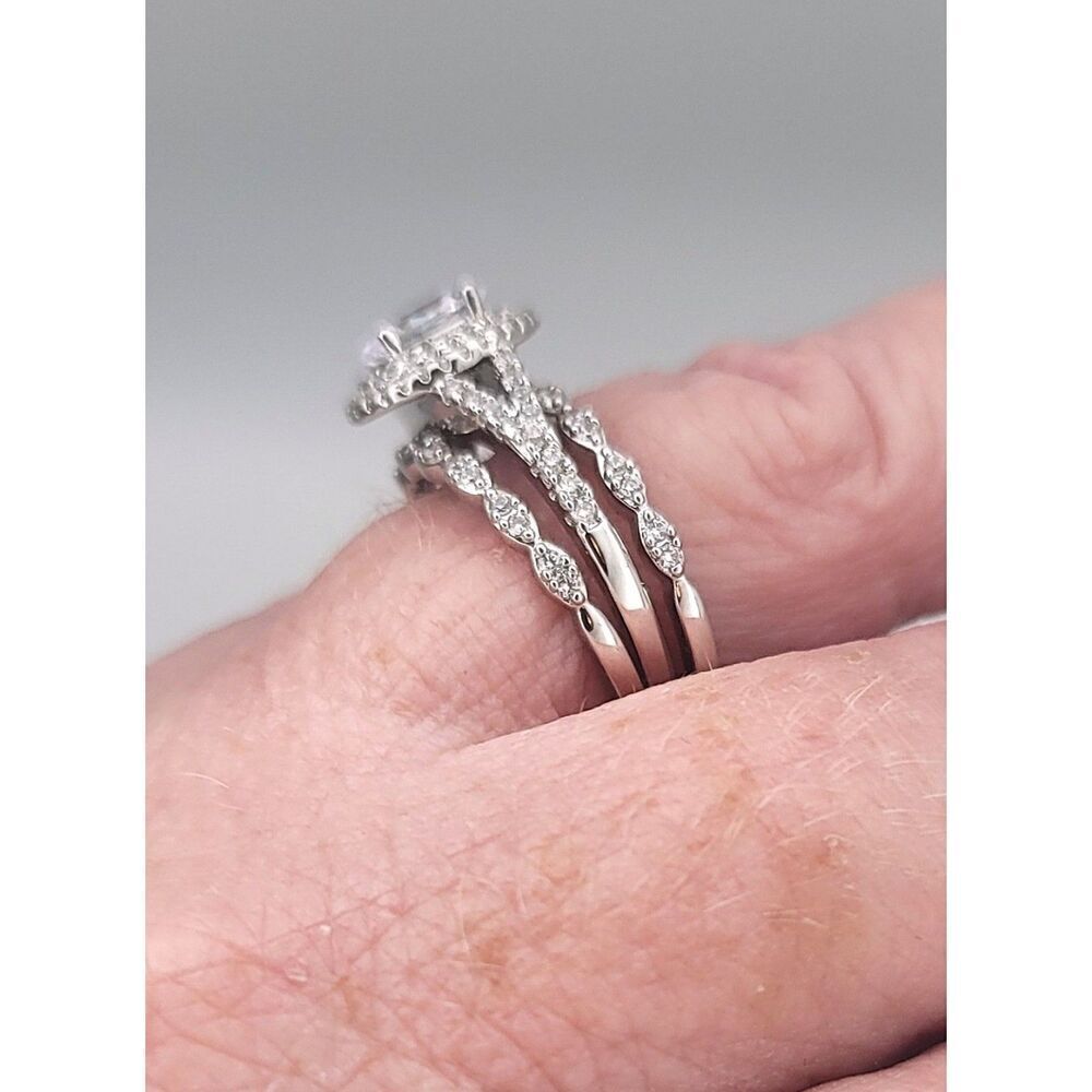 18k Filled White Gold 1.81 Ct. White Sapphire 3 Piece Ring - Size 9 - Picture 4 of 10